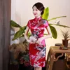 Casual Jurken Dames Sexy Chinese Stijl Gedrukt Bodycon Korte Mouw Stand Kraag Jurk