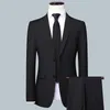 Högkvalitativ verksamhet Slim Fiting Suit Set of 2 Pieces Mens Casual Mode Wedding Grooms Tuxedo Suitpants 231229