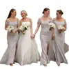 2024 Bridesmaid Dresses Grey Mermaid For Weddings Plus Size Off Shoulder Side Split Long Formal Maid of Honor Gowns Wedding Guest Wear