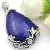 Luckyshien Nya handgjorda naturliga lapis lazuli hängen vintage silver elegant plommonblomma hängen halsbandsmycken för kvinnor pendan271j