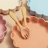 Baby Silikon Lion Stołka stołowa obiadowy zestaw widelca łyżka łyżka żywności karmienia miska dziecięca dinnnerware Wodoodporne potrawy z kolorem Soild 231229