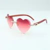 Direct sales new heart shaped cutting lens endless diamonds sunglasses 8300687 tiger pattern natural wooden temples size 58-18-135 mm