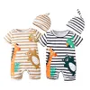 3 24Months born Baby Boy Girl Cute Animal Pattern Romper with Hat Striped Short Sleeve Jumpsuit 2Pcs Clothing Suit 231228
