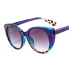 Sunglasses Luxury Cat Eye Women 2023 Oversized Gradient Glasses Retro Blue Leopard Shades Lunette De Soleil Femme