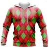 Hoodies masculinos hx xadrez 3d gráfico natal hoodie festival festa bolsos pullovers sweatshirts harajuku sportwear roupas masculinas