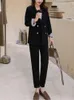 Mode Vrouwen Blazer Broek Tweedelige Set Office Lady Slim Solid Chic Broekpakken Vrouwelijke Formele Zakelijke Outfits Kleding 231228