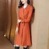 Women's Trench Coats S-4XL 2024 Autumn Spring Orange Double-Breasted Coat Elegant Women Lapel Collar Pockets Belt Office Ladies Outwear
