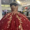 Red Off The Shoulder Puffy Princess Quinceanera Dress Ball Gown Gold Appliques Lace Bow Beads Corset Sweet 16 Vestidos De 15 Anos