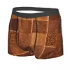 Underpants Brown Checkered Cowhide Patche Boxer Shorts For Men 3D Printed Fur Leather Texture Underwear Panties Briefs Stretch