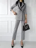 Женские брюки из двух предметов, женский деловой комплект брюк 2023, повседневный деловой блейзер с длинными рукавами и двумя пуговицами, шикарный офисный женский комплект из 2 предметов