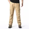 Men's Pants Autumn Cotton Cargo Men Solid Color Large Pocket Loose Overalls Elastic Waist Casual Trousers Military Tacticl