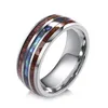 Cluster Rings Wood Inlay Titanium Steel For Men 8 Mm Abalone Shell Tungsten Carbide Ring OBSEDE Fashion Male Jewelry Accessory 5-1233u