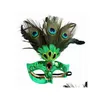 Party Masks Christmas Peacock Mask Lady Halloween Masquerade Half Face With Birthday Supplies GC2468 Drop Delivery Home Garden Festiv DHFMM