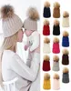 2Pcs ParentChild Ribbed Knitted Beanie Hat Set Mother Baby Family Winter Pom Pom Warmer Solid Color Cuffed Skull Cap69190075879257