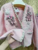 Women's Jackets Embroidery Thickened Mink Fleece Coat Diamond Rose Fairy Flowers Rhinestones Pearls Beaded Jacket Furry Cardigan