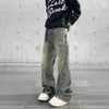 Vintage uitlopende jeans heren wijde pijpen wijde broek herfst streetwear mode noodlijdende originele straat Y2k denim broek winter 231228