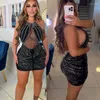 Sıradan elbiseler ışıltılı rhinestones elmaslar şeffaf örgü bodycon için kadın rave kulüp doğum günü partisi gece sırtsız seksi mini elbise