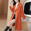 Women's Trench Coats S-4XL 2024 Autumn Spring Orange Double-Breasted Coat Elegant Women Lapel Collar Pockets Belt Office Ladies Outwear