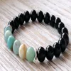 SN1053 Trendy Black Onyx Multi Colored Amazonite Armband Heart Chakra Yoga smycken Protection Power Happiness smycken211g