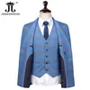 S5XL Blazer Vest Pants Luxury Highend Brand Mens Slim Formal Business Blue Plaid Suit 3del Brudgum Wedding Dress Party Tuxedo 231229