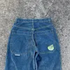 Herren- und Damenjeans, hohe Taille, Gothic, lockere, gerade Hose mit weitem Bein, Y2K-Street-Retro-Harajuku-Mode, Blau 2312129