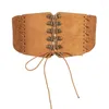 Bälten Kvinnor Corset Suedefabric midjebältet Vintage Medieval Cincher Waspie Lace-up bunden för kvinnlig