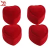 Mini Cute Red Carrying Cases Foldable Red Heart Shaped Ring Box For Rings Lid Open Velvet Display Box Jewelry Packaging 24Pcs 322o