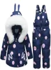 Kids Baby Girl Rabbit Ear Fur Hooded Coat Ski Snow Suit JacketBib Pants Overalls Dotted Down Clothes LJ2011262757780