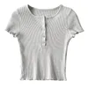 Women's T Shirts Beran Button-Tied Close-Fitting High-Waist T-shirt