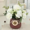 装飾的な花人工花カーネーションローズ菊のデザインセラミックポットシルククロスホームルーム装飾家具記事