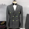 Fashion Mens Leisure Boutique Double Breasted Plaid Suit 2 Piece Set Drees Blazers Jacket Pants Trousers Two Pcs 231229