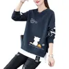 Gefälschte zwei Pullover plus Größe Damen Herbst und Winter neue Mode T-Shirt Mantel Langarm Mantel