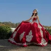 Красное блестящее шариковое платье с плеча Quinceanera платья золотые аппликация кружевные бусины сладкие 16 платья платья.