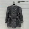 24 FW Femmes Manteaux Veste Brodée En Tweed De Coton Blouson Avec Des Boutons De Lettre En Cristal Vintage Designer Manteau Filles Milan Runway Designer Tops Outwear Blazer Robes