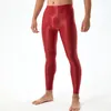 Calças masculinas homens brilhantes leggings magros sólido elástico cetim yoga masculino cintura alta respirável correndo fitness esportes magro calças compridas