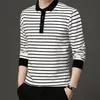 Mode hommes rayé polos printemps automne à manches longues revers coton t-shirt mâle vêtements décontracté affaires t-shirt 231228