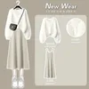 Harajuku Herbst Winter Anzug frauen 2023 Koreanische Version Westlichen Stil Entspannt Faul Wind Pullover Schlank Schlinge Kleid Zweiteilige 231228