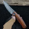 Coltello da esterno Manico in legno Lama in acciaio di Damasco VG-10 Coltello da tasca per autodifesa da caccia multifunzionale EDC