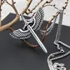 Anhänger Halsketten Vintage Engel Heiliges Schwert Edelstahl Kreuz Halskette Für Männer Modeschmuck Flügel Punk Chain264V