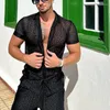 Men's Tracksuits Arrivals Men Set Summer Sexy See Through Lace Outfits Beach Fashion Long Sleeved Tops And Shorts Mens Two Piece Suits