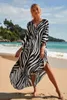 Mulheres Swimwear 2023 Sexy Zebra Listrado Impresso Bikini Cover-Ups Casual V-Pescoço Split Summer Beach Dress Mulheres Desgaste Swimsuit Cover Up