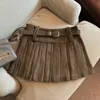 Spicy Girl Style Maillard Coffee Suede Pleated Skirt Women's 2023 Autumn/Winter High Waist Half length Short Skirt A-line Skirt