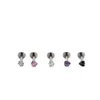 Brillant 1.2x6/8/10x3mm coloré lèvre clou boucle d'oreille clou coeur cubique Zircon acier inoxydable fil interne chirurgical en acier inoxydable Cartilage clou Piercing bijoux de corps