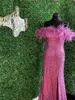 Sparkling Sequin Formal Party Dress 2k24 High Slit Lady Pageant Prom Evening Event Hoco Gala Cocktail Red Carpet Runway Gown Photoshoots Feather Off-Shoulder Lilac