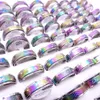 Wholesae 100pcs partie stal nierdzewna pierścienie opaski spinowe obrotowe wielokolorowe laserowe nadrukowane wzory mieszanki mody biżuterii Spinner Party 278D