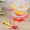 Suction Cup Bowl Spoon Set Baby Tableware Food Serving Kids Feeding Toddler Infants Silicone Useful Plates 231229