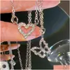 Chokers 17Km Mode Vlinder Hart Zirkoon Ketting Voor Vrouwen Meisjes Sier Kleur Glanzende Liefde Sleutelbeen Ketting Kettingen Trend Sieraden Dr Dhjqb