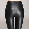 Kvinnor Autumn Winter Keep Warm Slim Leather Leggings High midja Skinny Faux Leather Pants Kvinnlig Tjock Fleece Pu Legging 231228