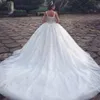 Beautifulbride 2024 Luxe Kristallen Trouwjurken Met Kralen Doorschijnende Illusie Spaghetti Hals Mouwloos Lange Arabische Bruidsbaljurken