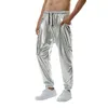 Pantalon pour hommes brillant discothèque hommes or argent baggy solide longue cravate-pied pantalons de survêtement élastique taille moyenne harajuku streetwear bas